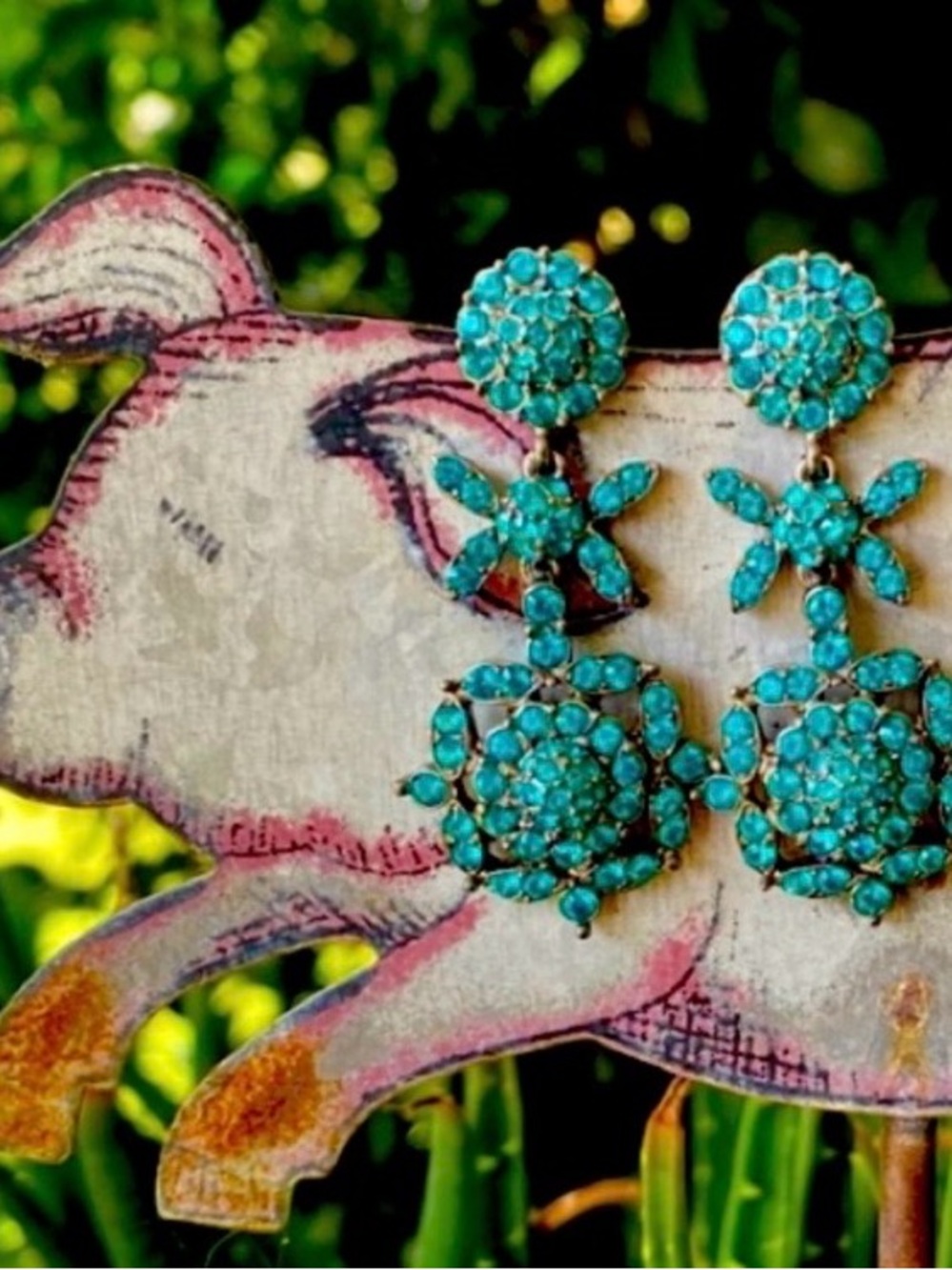 JOAN RIVERS TEAL CRYSTAL FLORAL DREAM PIERCED EARRINGS - Picture 2 of 11